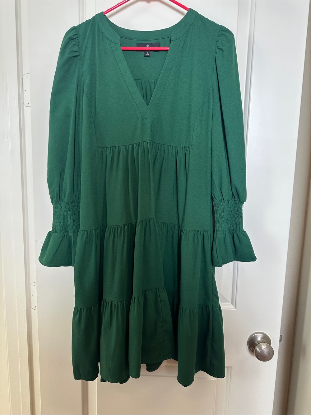 Pomander Place Dark Green Tiered V-Neck Long Sleeve Dress